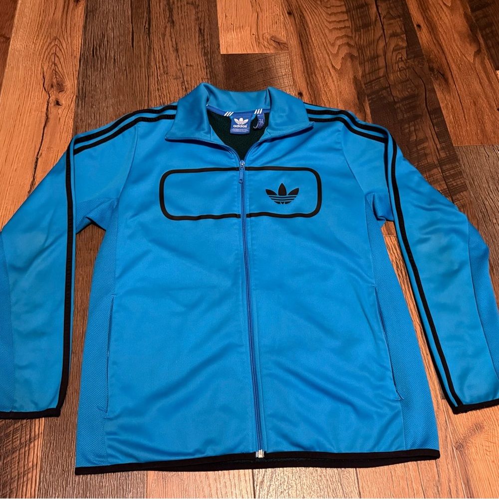 Adidas Blue Jacket with black Stripes